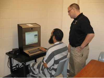 Butler County Prison Counselor Justin Baptiste Supervises an Inmates Use of the New Aztec Learning S